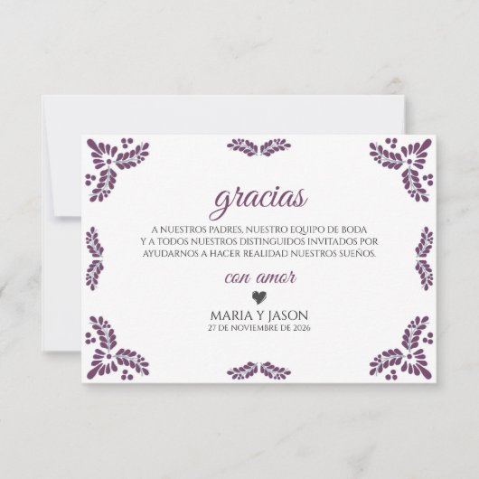 Talavera Purple Floral Minimalist Spanish Wedding Bedankkaart (Voorkant)