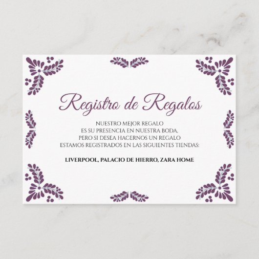 Talavera Purple Floral Minimalist Spanish Wedding Informatiekaartje (Voorkant)