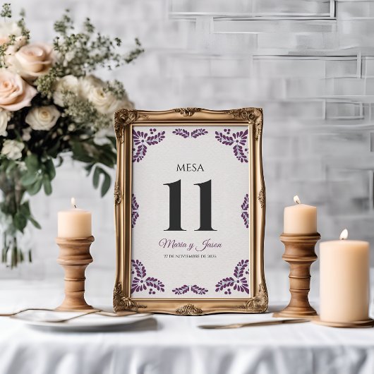 Talavera Purple Floral Minimalist Spanish Wedding Kaart