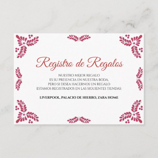 Talavera Red Floral Minimalist Spanish Wedding Informatiekaartje (Voorkant)