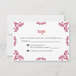 Talavera Red Floral Minimalist Spanish Wedding RSVP Kaartje
