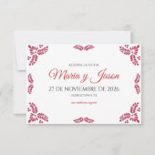 Talavera Red Floral Minimalist Spanish Wedding Save The Date (Voorkant)