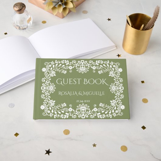 Talavera sage green Mexican wedding Gastenboek (Voorkant open)