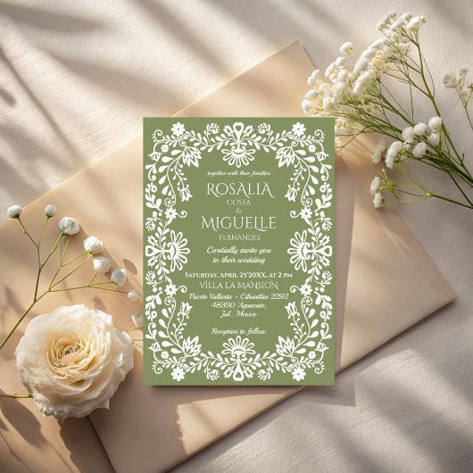 Talavera sage green Mexican wedding Kaart