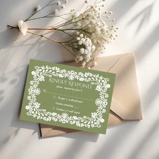 Talavera sage green Mexican wedding RSVP Kaartje