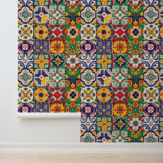 Talavera Spaans Mexico Kleurrijke tegels Behang (Applicatie)