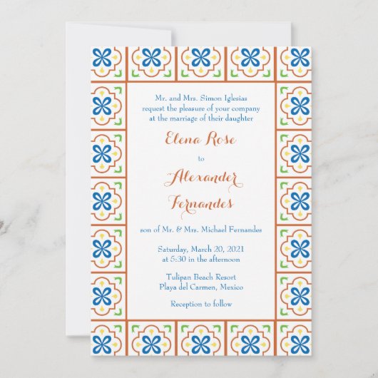 Talavera Spaans Tegel bruiloft uitnodiging (Voorkant)