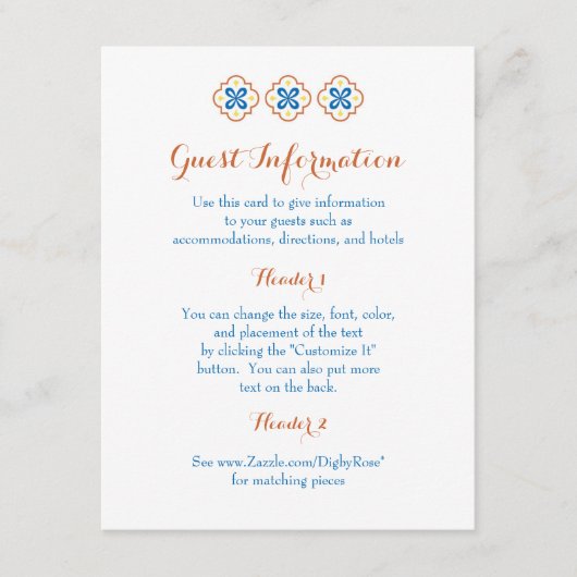 Talavera Spaanse tapijtkaart Informatiekaartje (Voorkant)