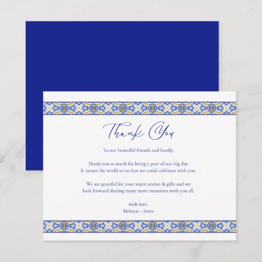 Talavera Spanish Blue Mexican Wedding Bedankt (Voorkant / Achterkant)