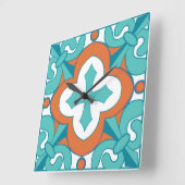 Talavera Tegel Clock - Oranje & Turquoise Vierkante Klok (Hoek)