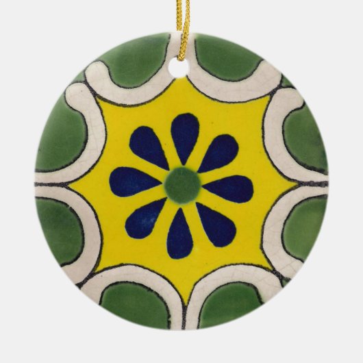 Talavera-tegel in groen en geel keramisch ornament (Voorkant)