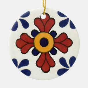 Talavera-tegel in rood en blauw keramisch ornament