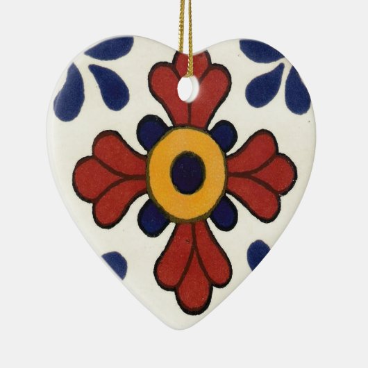 Talavera-tegel in rood en blauw keramisch ornament (Rechts)