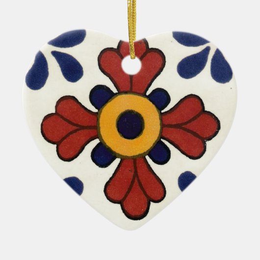 Talavera-tegel in rood en blauw keramisch ornament (Voorkant)