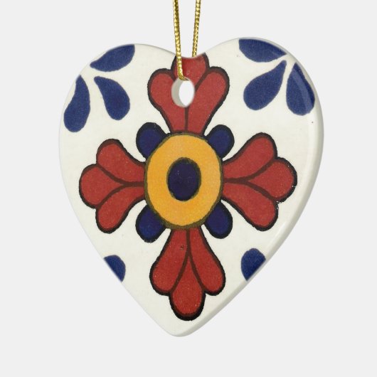 Talavera-tegel in rood en blauw keramisch ornament (Links)