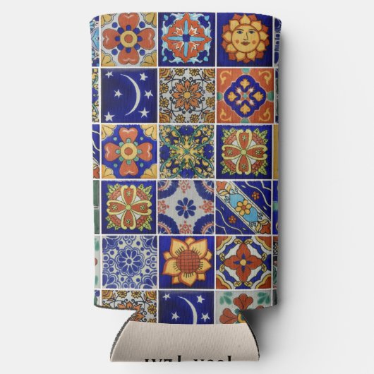 Talavera Tegel Personaliseert de Southwest-stijl v Seltzer Blikjeskoeler (Achterkant)