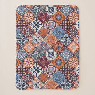 Talavera Tegels Oranje Lucht Marineblauw Bourgondi Sherpa Deken