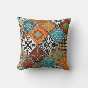 Talavera Tegelwerk Turquoise Turkoois Oranje Zwart Kussen