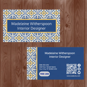 Talavera-tegelzakelijke kaart blauw geel QR-code Visitekaartje