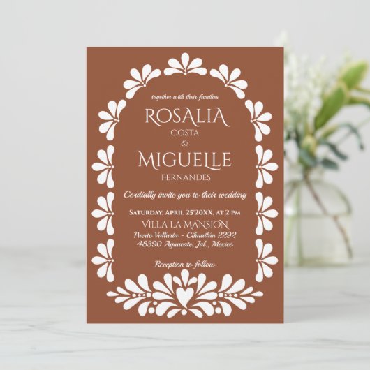 Talavera terracotta boho arch Mexicaanse bruiloft Kaart (Staand voorkant)