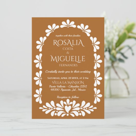 Talavera terracotta boho arch Mexicaanse bruiloft Kaart (Staand voorkant)