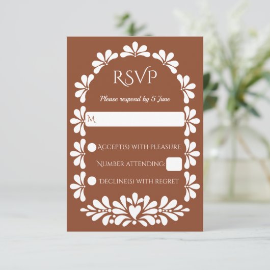 Talavera terracotta boho arch Mexicaanse bruiloft RSVP Kaartje (Staand voorkant)