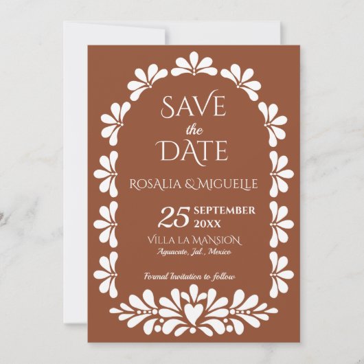 Talavera terracotta boho arch Mexicaanse bruiloft Save The Date (Voorkant)