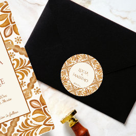 Talavera terracotta  bruiloft ronde sticker