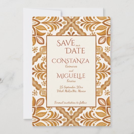 Talavera terracotta  bruiloft save the date (Voorkant)