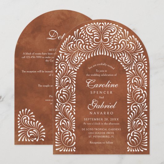 Talavera Terracotta Fiesta QR Code Bruiloft Kaart (Voorkant / Achterkant)