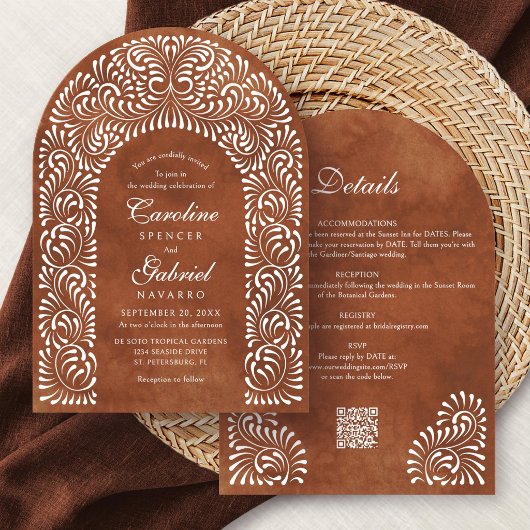 Talavera Terracotta Fiesta QR Code Bruiloft Kaart