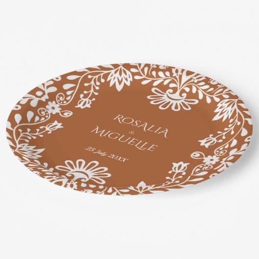 Talavera terracotta Mexicaanse bruiloft monografie Papieren Bordje (Gekanteld)