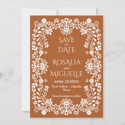 Talavera terracotta Mexicaanse trouwfoto Save The Date (Voorkant)