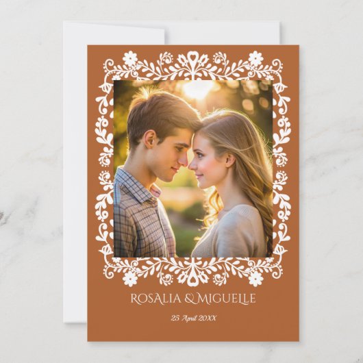 Talavera terracotta Mexicaanse trouwfoto Save The Date (Achterkant)