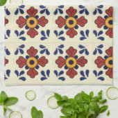 Talavera tiel keukenhanddoek in blauw en oranje (Gevouwen)