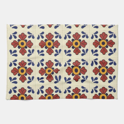 Talavera tiel keukenhanddoek in blauw en oranje (Horizontaal)