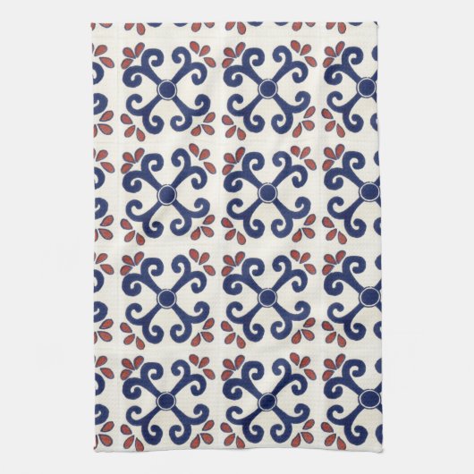 Talavera tiel Keukenhanddoek in blauw en wit (Verticaal)