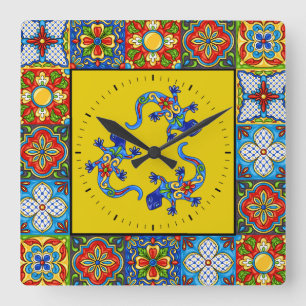 Talavera Tiles AFBEELDINGEN Clock Vierkante Klok