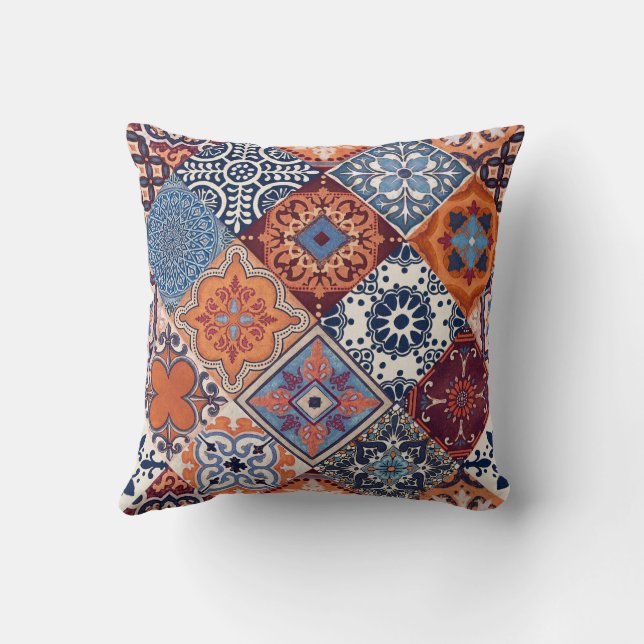Talavera Tles Orange Sky Navy Blue Burgundy Red  Kussen (Achterkant)