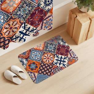 Talavera Tles Oranje Lucht Marineblauw Bourgondië Badmat