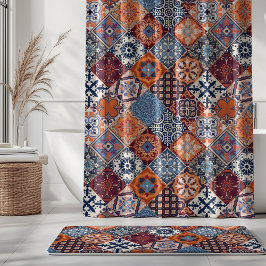 Talavera Tles Oranje Lucht Marineblauw Bourgondië  Douchegordijn