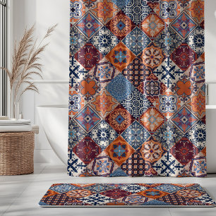 Talavera Tles Oranje Lucht Marineblauw Bourgondië Douchegordijn