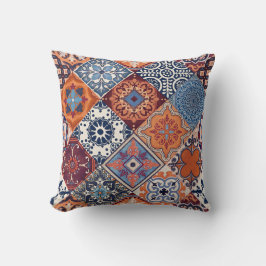 Talavera Tles Oranje Lucht Marineblauw Bourgondië  Kussen