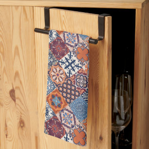 Talavera Tles Oranje Lucht Marineblauw Bourgondië Theedoek