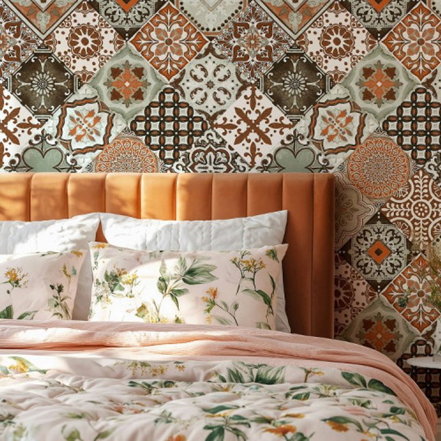 Talavera Tles Sage Groen Oranje Bruin  Behang (Creator heeft geüpload)