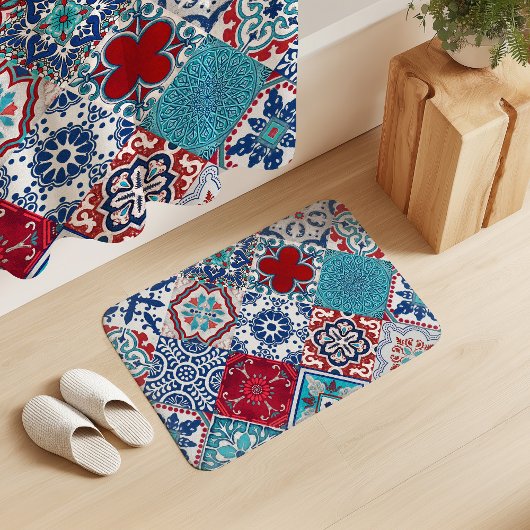 Talavera Tles Turquoise Denim Blue Red White  Badmat
