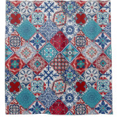 Talavera Tles Turquoise Denim Blue Red White  Douchegordijn (Voorkant)