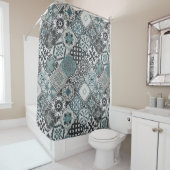 Talavera Tles Turquoise Grey Mint Teal Douchegordijn (In situ)