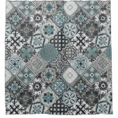 Talavera Tles Turquoise Grey Mint Teal Douchegordijn (Voorkant)