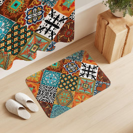 Talavera Tles Turquoise Teal Orange Black White  Badmat
